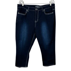 Revolt Dark Wash Stretch Embellished Denim Capri Crop Jeans Plus Size 16 Y2K